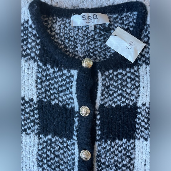 Sea New York Chiyo Check Cropped Cardigan, Medium - Picture 7 of 11